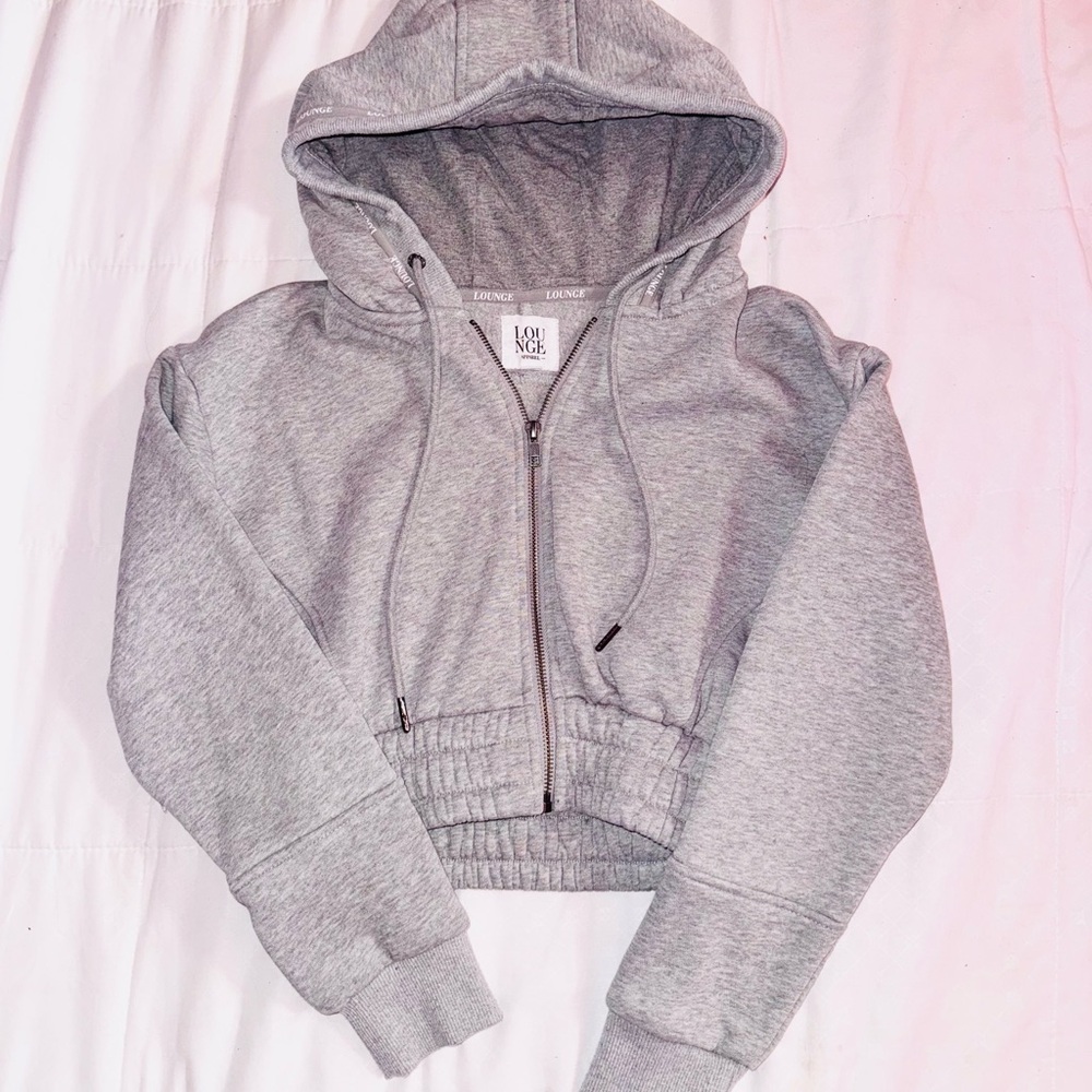 Lounge Apparel Cropped Grey Zip Hoodie View 4